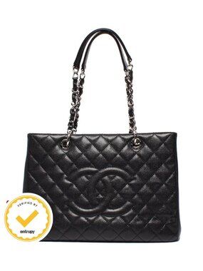 Chanel Chain Tote Grand Shopping GST Silver Caviar Leather Quilted